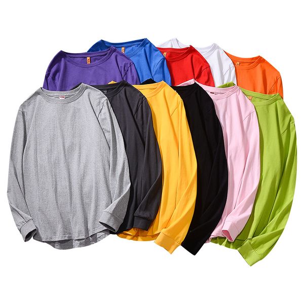 

e-baihui 2021 fashion solid color t shirt medium long sleeved bottom shirt men's hip-hop cotton casual loose fitting trend brand 082, White;black