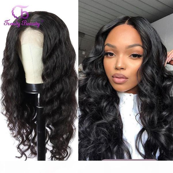 

loose wave lace front human hair wigs for black women pre plucked 13x4 4x4 remy hair natural wig trendy beauty, Black;brown
