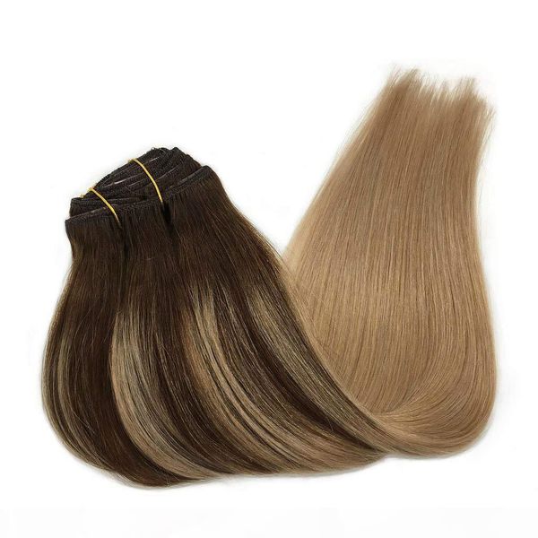 

sew in double weft hair bundles slik straight highlights color brazilian human hair weave extensions ombre remy hair bundle 100g, Black