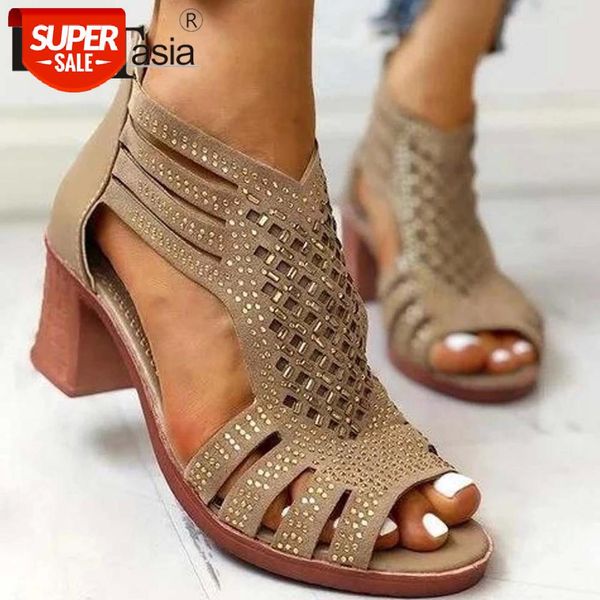 

doratasia new fashion crystal women's gladiator sandals ladies thick high heels summer sandals women party office shoes woman #cd6e, Black