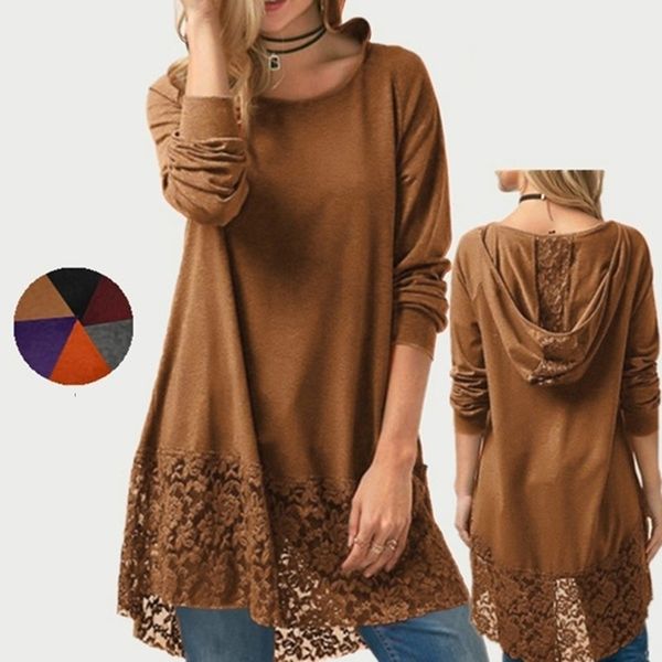 

women hoodie fashion long sleeve hooded lace patchwork sweatshirts hooded autumn femme tracksuits hoodie t200723, Black