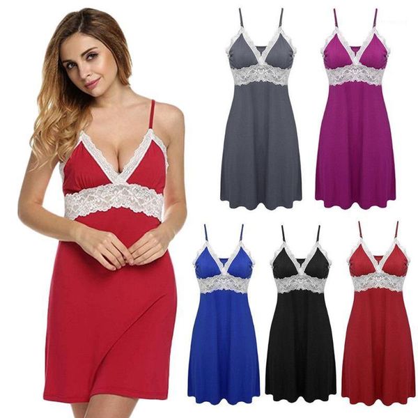

2020 women sexy-lingerie sleepwear satin silk babydoll lace robes sleep dress high waist nightgowns skirt built-in briefs1, Black;red