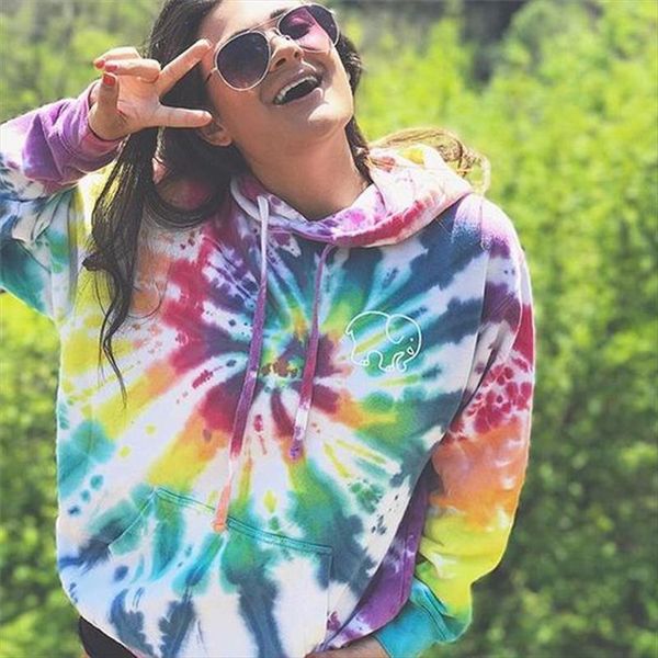 

hoodies multicolor casual women drawstring hooded sweatshirt 2020 autumn tie dye long sleeve hoodies pullover size s xxl, Black
