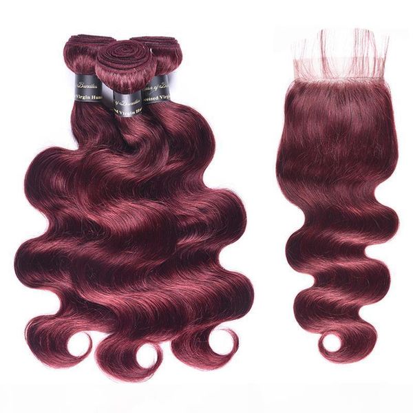 

99j# brazilian virgin hair body wave bundles with closures 9a unprocessed virgin hair burgundy peruvian human hair bundles with closure, Black;brown