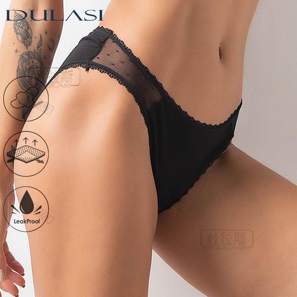 

women's panties menstrual incontinence physiological absorbtent undies 4 layer leak proof high waist mesh underwear dulasi, Black;pink