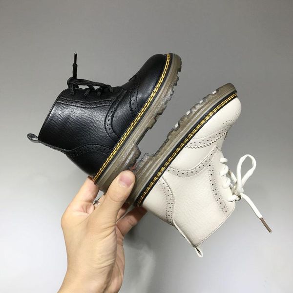 

dimi genuine leather children boots boys girls martin shoes fashion embroidered soft non slip ankle kids boots sqconc, Black