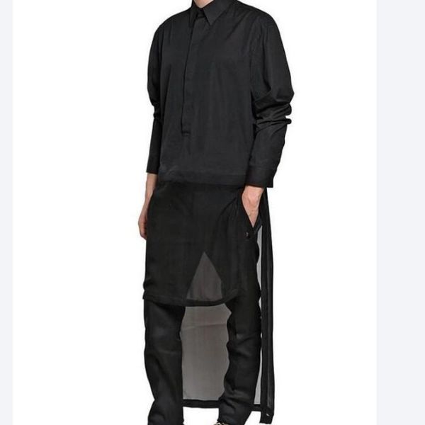 

2021 new men black sweep decoration long-sleeve shirt singer dj zhi- long gd nightclub costumes clothing, White;black