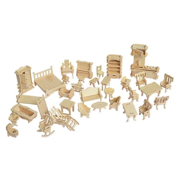 

miniature 1:12 dollhouse furniture for dolls,mini 3d wooden puzzle diy building model toys for children gift y200428