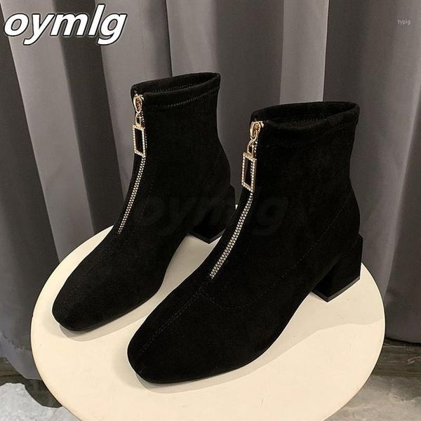 

boots 2021 winter women's fashion suede ankle woman shoes warm zipper mid heel short plush botas mujer1, Black
