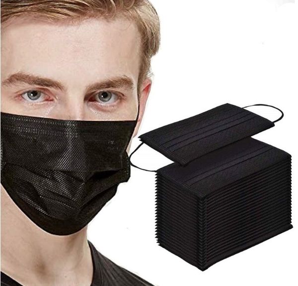 

50pc black face mouth protective mask disposable filter earloop non woven mouth masks in stock