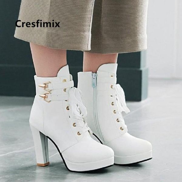 

women fashion white pu leather plus size boots ladies classic autumn lace up black boots frauen stiefel e6040