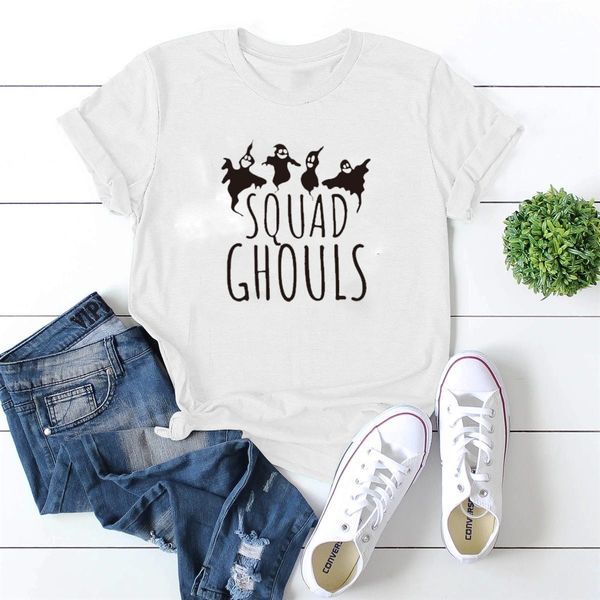 

xt200 new style cotton halloween squad ghouls letter ghost printing fashion round neck short sleeve top, White