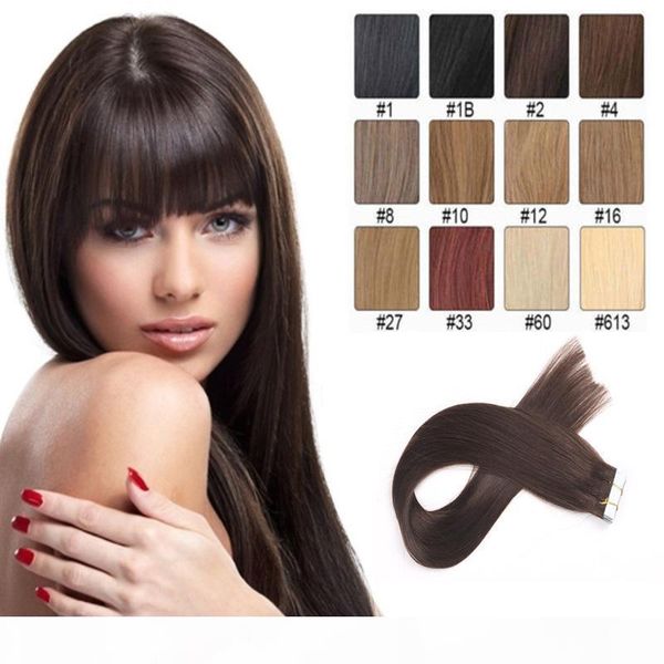 

tape in hair extensions natural color 8a grade brazilian remy straight 20pcs pu skin weft hair extensions direct factory price can be permed, Black