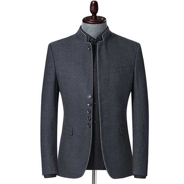 

spring and autumn new blazer men chinese style business casual stand collar blazer jacket gray slim fit suit jackets, White;black