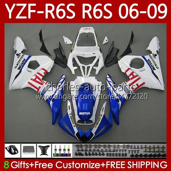 Motorradverkleidungen für Yamaha YZF R6 S 600 CC YZF600 YZF-R6S 2006 2007 2008 2009 weiß blauer Körper 96No.143 YZF-600 600CC YZFR6S 06-09 YZF R6S 06 07 08 09 OEM-Karosseriesatz