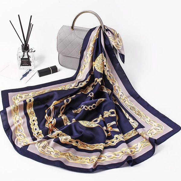 

шелковый шарф площади женщины luxury испания повозка цепи печати scarveswraps марка хиджаб foulard бандана большой шейный fj086