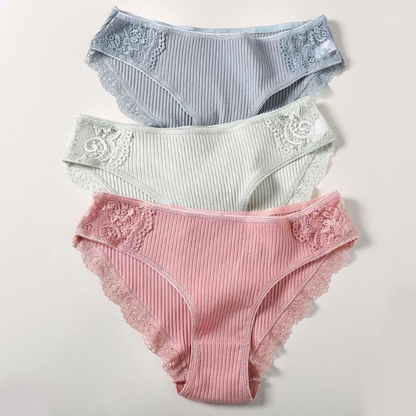 

2020 cotton panty solid ladies panties cute ribbed underwear floral lace briefs women stretchy breathable lingerie femme1, Black;pink