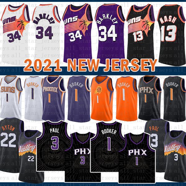 

chris 3 paul basketball jersey phoenixsunsnew devin 1 booker mens deandre 22 ayton steve 13 nash charles 34 barkley silver pink, Black;red