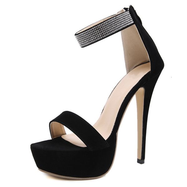 

2021 new black summer strass buckles roman style sandals 14.5cm thin high heels night party shoes jymg