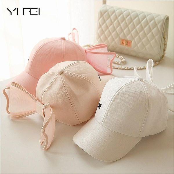 

new fashion korea lovely hats black pink white colors cotton mesh mark bow caps for women girls big bowknot baseball cap h jllzcr, Black;white