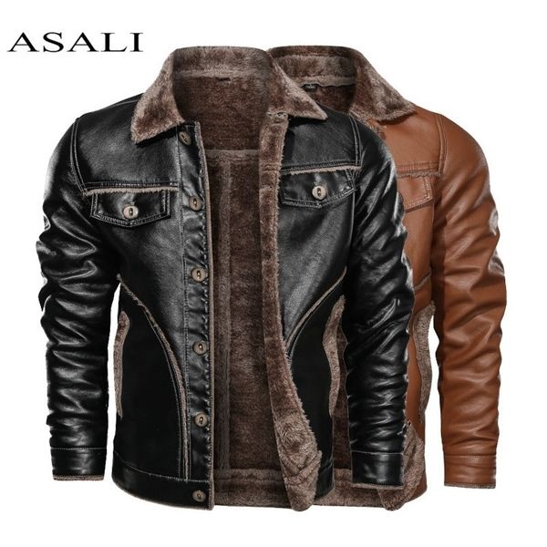 

2020 new motorcycle leather jacket winter warm add wool jacket casual leather jacket coat m-8xl lapel pu slim fit male zipper, Black;brown