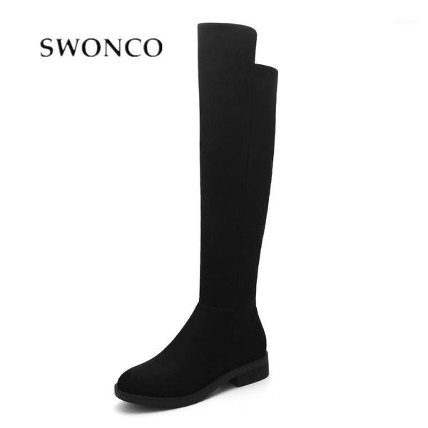 

boots swonco womens over the knee high female casual winter shoes velvet fur warm snowboots 2021 bota women booties1, Black