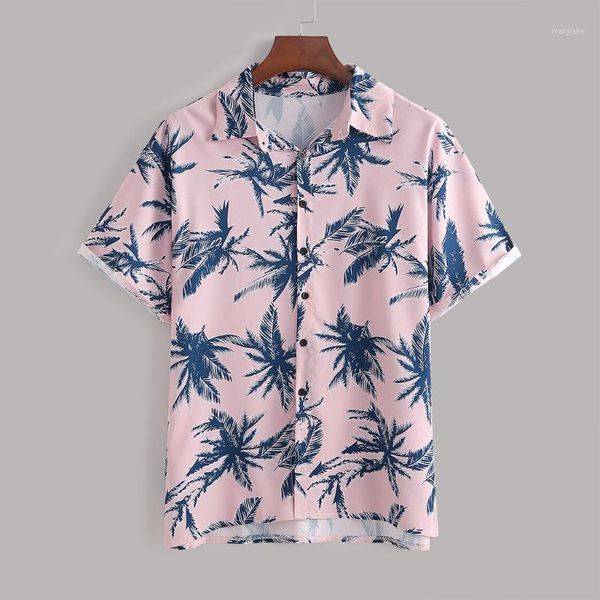 

summer short sleeve tropical print shirt men lapel neck loose button up blouse breathable streetwear shirts male 2020 new1, White;black