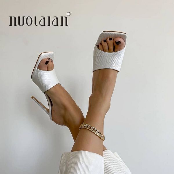 

2020 summer women pumps square toe ladies heel mules thin high heels sandals slippers female fashion woman shoes 11cm c0202, Black