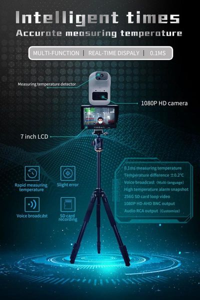 

7 inch real time 0.1ms quick accurate measuring forehead &wrist body temperature ahd camera 1080p voice broadcast sd card slot