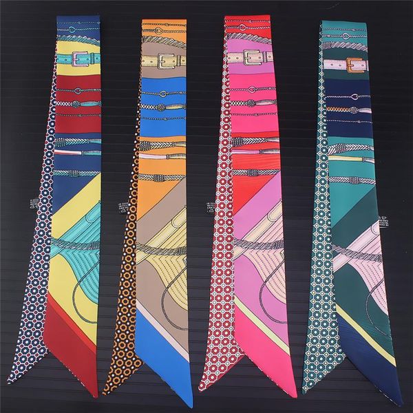 

2020 новый летний длинный шелковый шелковый шарф сумка ручка дизайн галстук женщины лента шарфс мода мода печать головные уидравый ожерелье, Blue;gray