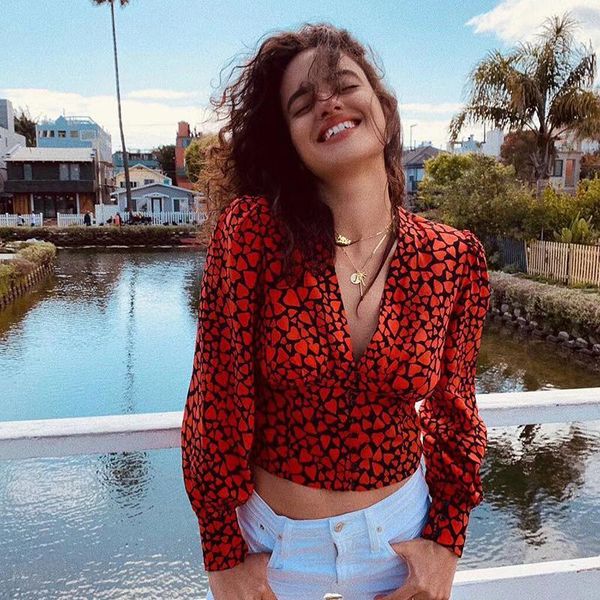 

2020 autumn new arrive v neck heart full sleeve silk women blouse&shirts1, White