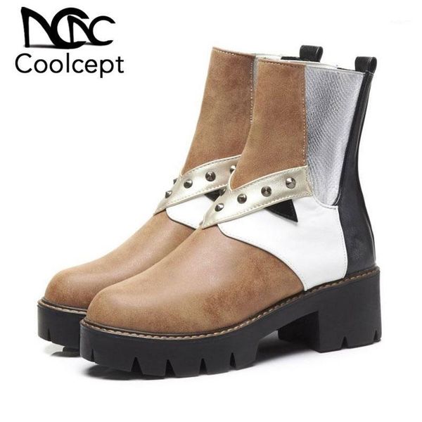 

boots coolcept arrival women ankle fashion rivets platform winter shoes warm office lady daily footwear size 34-431, Black
