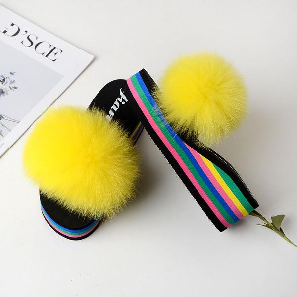 

fur women slipper 2020 autumn winter home slides casual waterproof colorful furry fur plush rosy hair outdoor fashion slides, Black