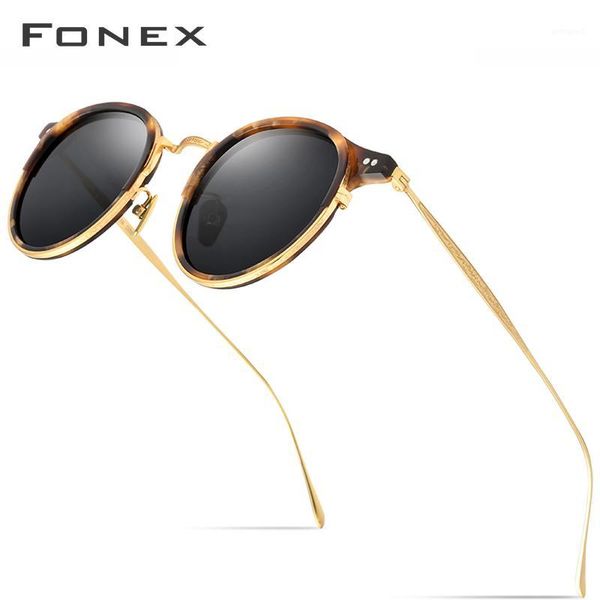 

sunglasses fonex titanium sunglass men vintage retro round acetate polarized sun glasses for women 2021 uv400 8501, White;black