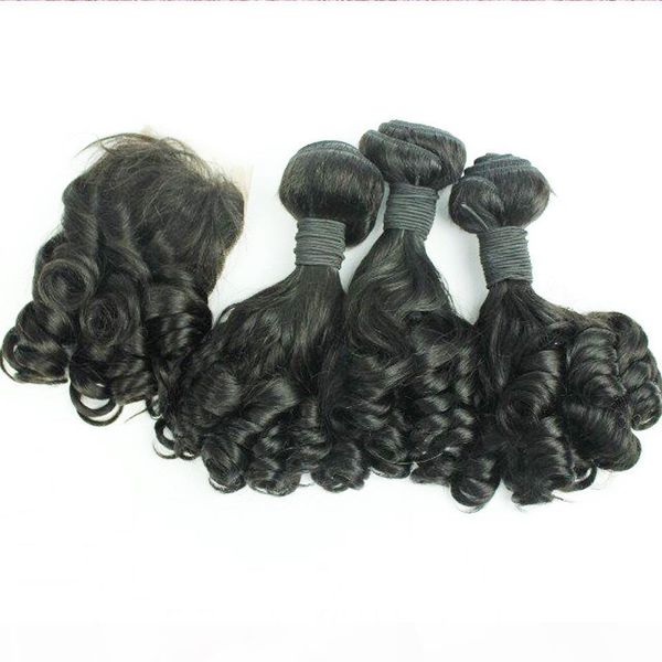 

3pcs human hair bundles afro kinky curly hair spiral curl weave egg curl human virgin hair wave closure aunty funmi wit lace closure, Black;brown