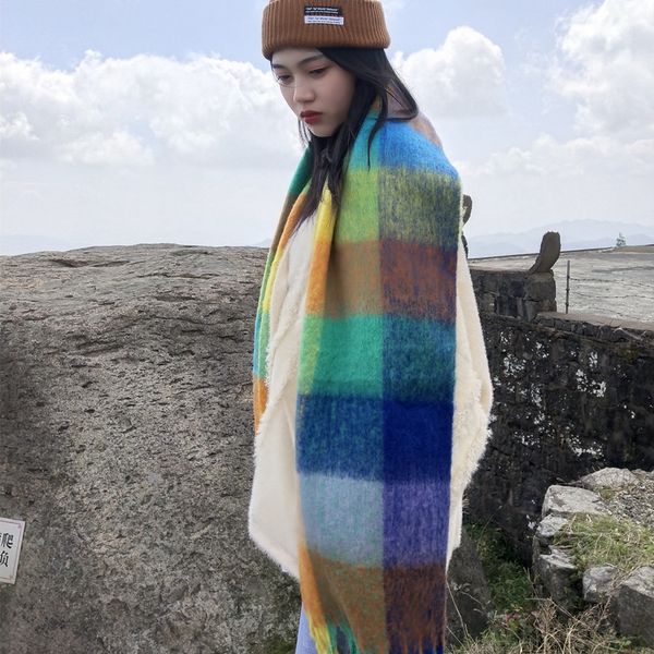 

cashmere shawl long rainbow scarf for women in winter, Blue;gray