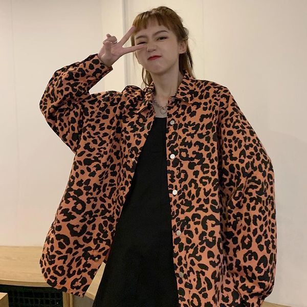 

women's jackets autumn leopard print sweatshirt women 2021 korean loose jacket thin long sleeve trend plus size, Black;brown