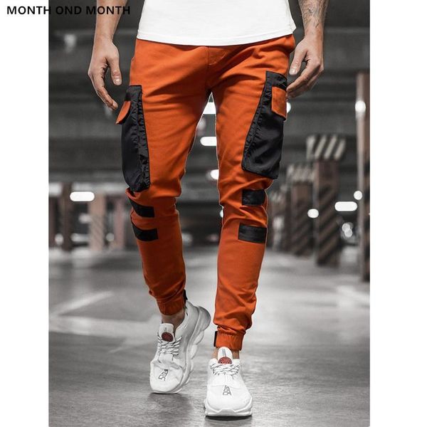 

men's pants cargo casual patchwork joggers trousers for men korean fashion hip hop punk loose streetwear track harem, Black