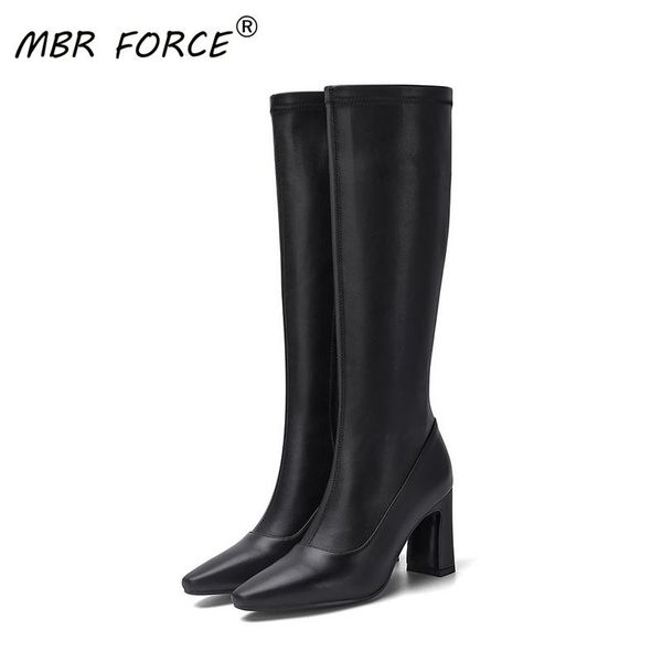 

mbr force 2020 new fashion leather ladies retro knee high toe zipper girl casual all-match black beige boots