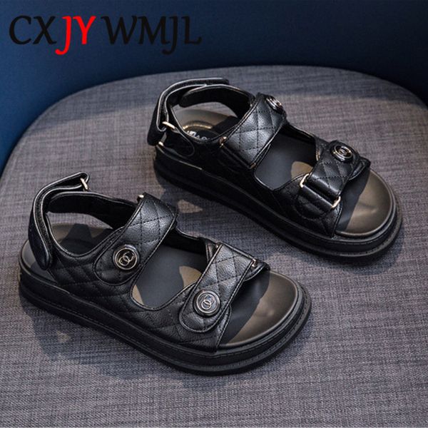 

summer sandals for women fashion 2020 new leather flat sandal woman black beach shoes women's rome chunky casual shoe red white 1010