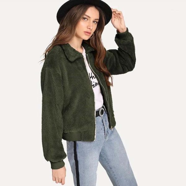 

korean ladies clothes women lapel zipper sweatshirt winter warm jacket outwear chaqueta de mujer abrigo de invierno 20201, Black;brown