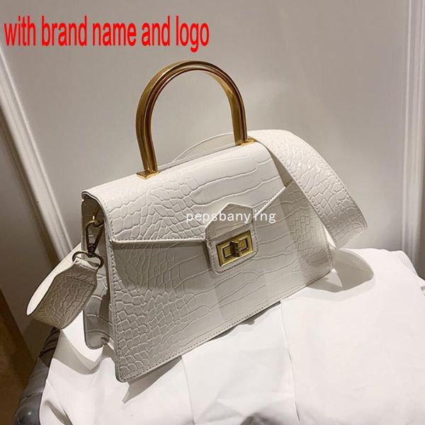 

handle metal 2020 crocodile pattern totes new with quality pu leather women's handbag wide shoulder strap shoulder messenger bag gffby