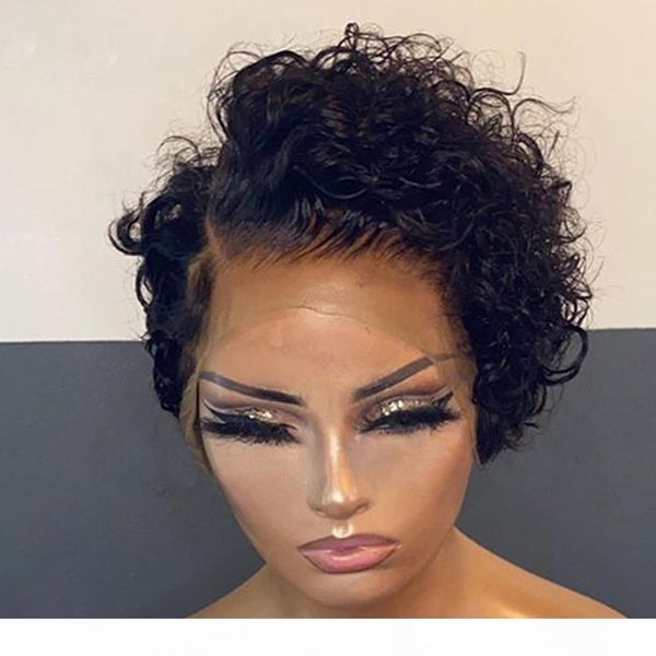 

pixie cut curly bob wig for black women pre plucked brazilian virgin human hair full lace wigs with baby hair lace front wig, Black;brown