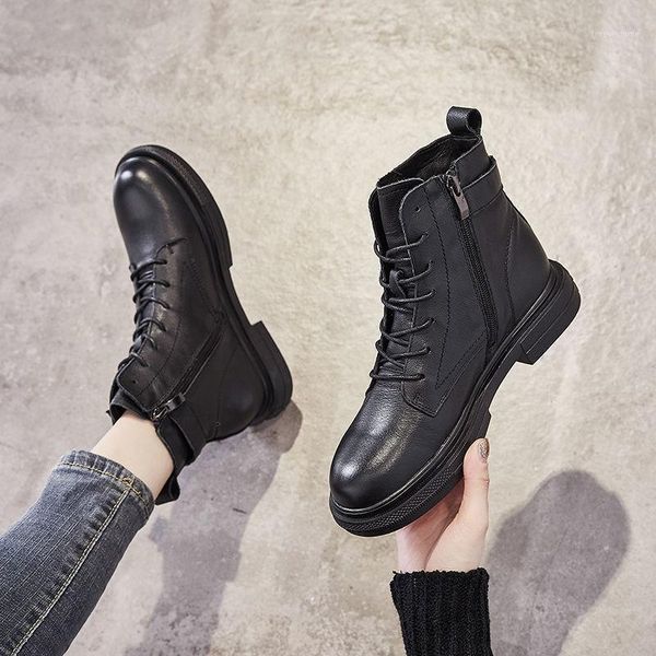 

autumn winter increase ankle shoes women plus velvet snow boots warm round head casual women boots 20201, Black