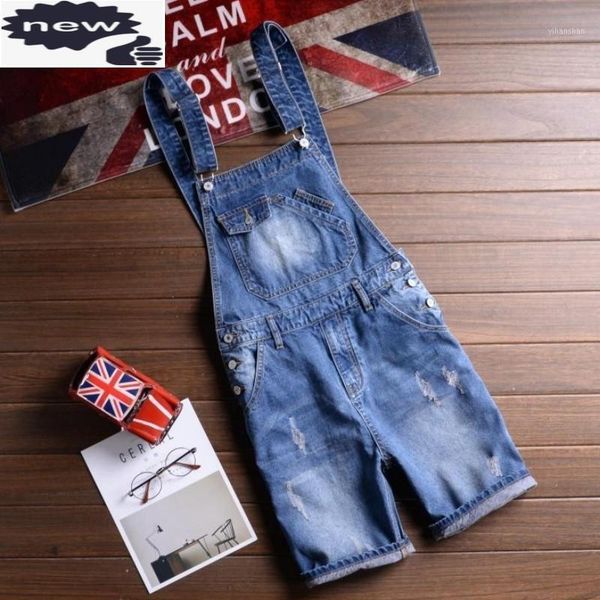 

summer fashion men short denim overalls straps bib shorts casual streetwear hip hop male jeans plus size 5xl1, Blue