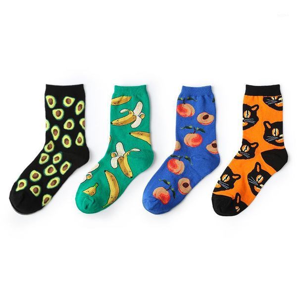 

women's socks 2020 autumn new wave happy socks fashion comfortable color printing students creative cotton women1, Black;white