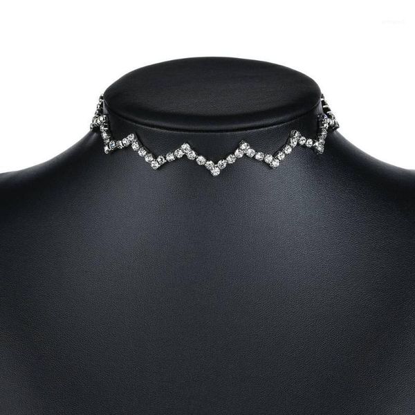 

chokers 1 pcs metal creative zircon silver color geometry wave shape pendant choker necklaces for women punk trendy chain jewelry1, Golden;silver