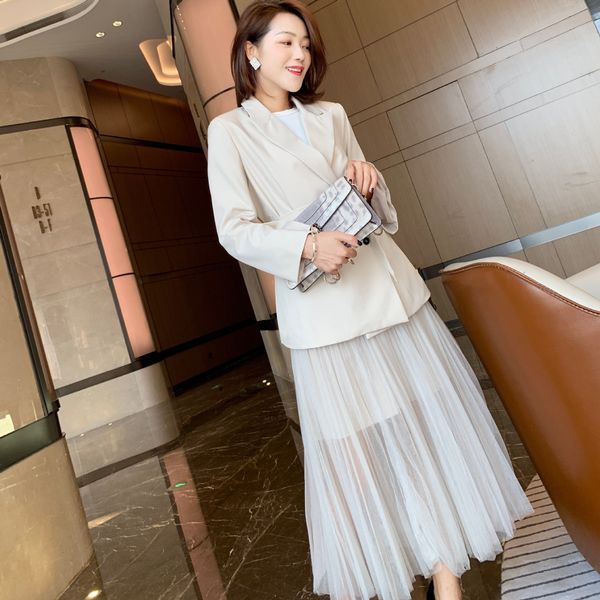 

01jjx high end 1688 2020 2-piece foreign style suit dress fashion junior women's new mesh dress oxhmo, Gray