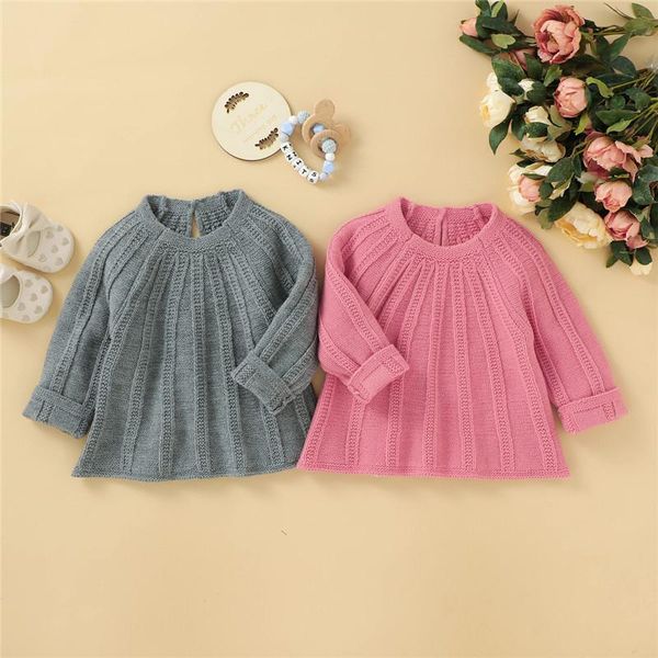 

baby autumn sweaters outfit solid-color o-neck long-sleeves pullover sweater with back neck button for toddler girls clothes, Blue