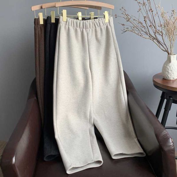 

autumn and winter women's warm trousers soft waxy comfortable cashmere camel pants pure color knitted casual wide-leg pants, Black;white